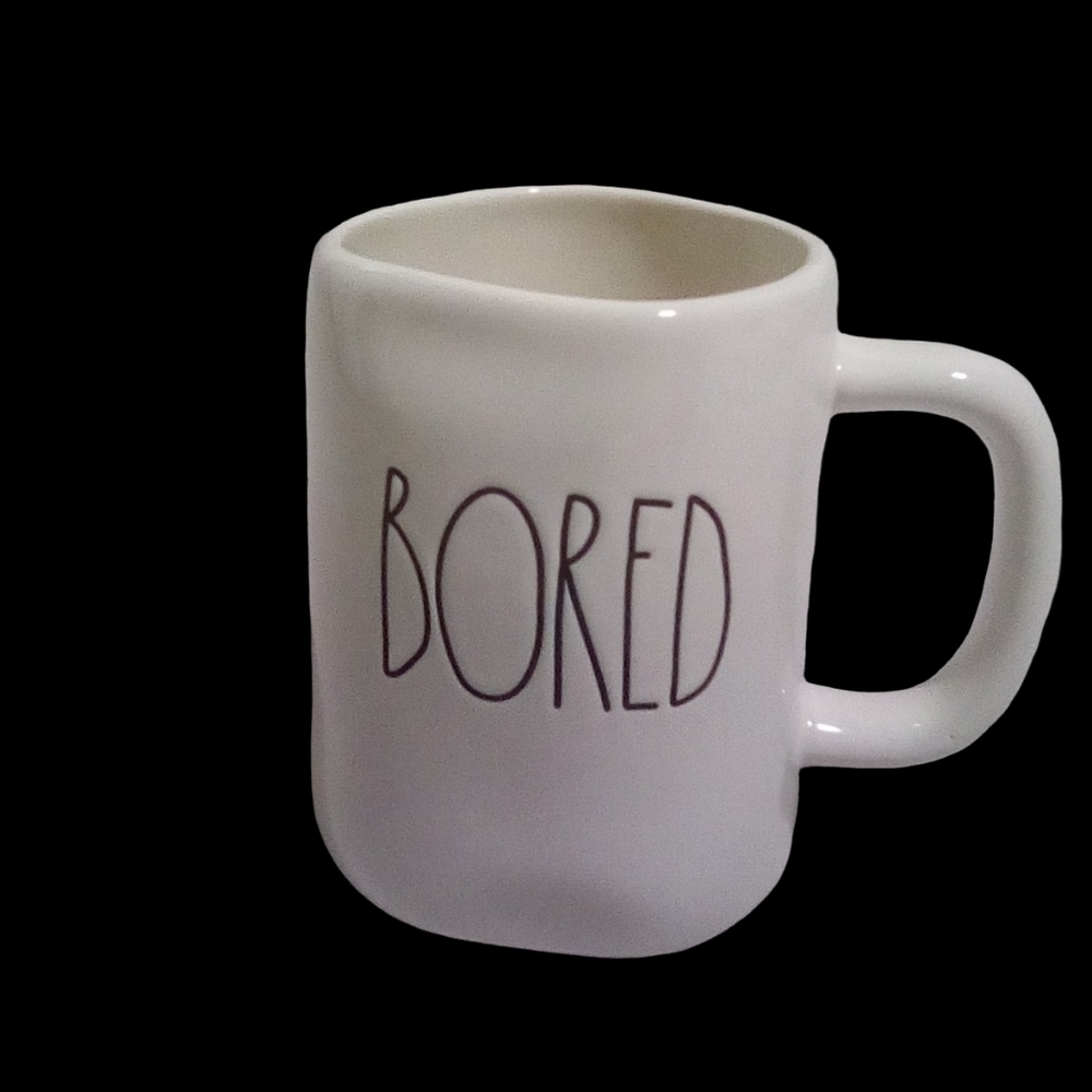 Rae DunnWhite Ceramic Mug with Handwritten Text BORED